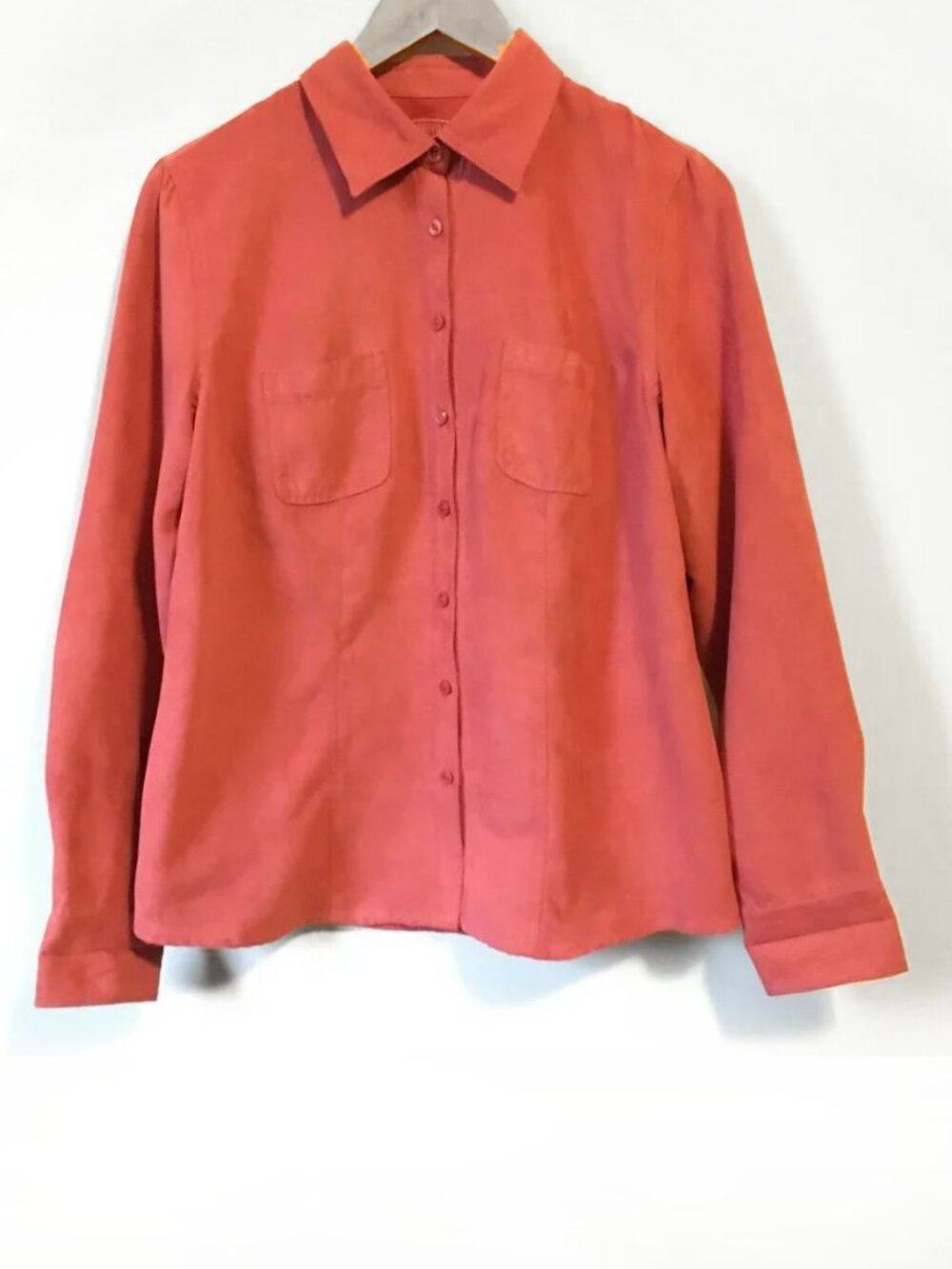 Northern Reflections Coral Pink Faux Suede Natural Fit Button Down Shirt Small